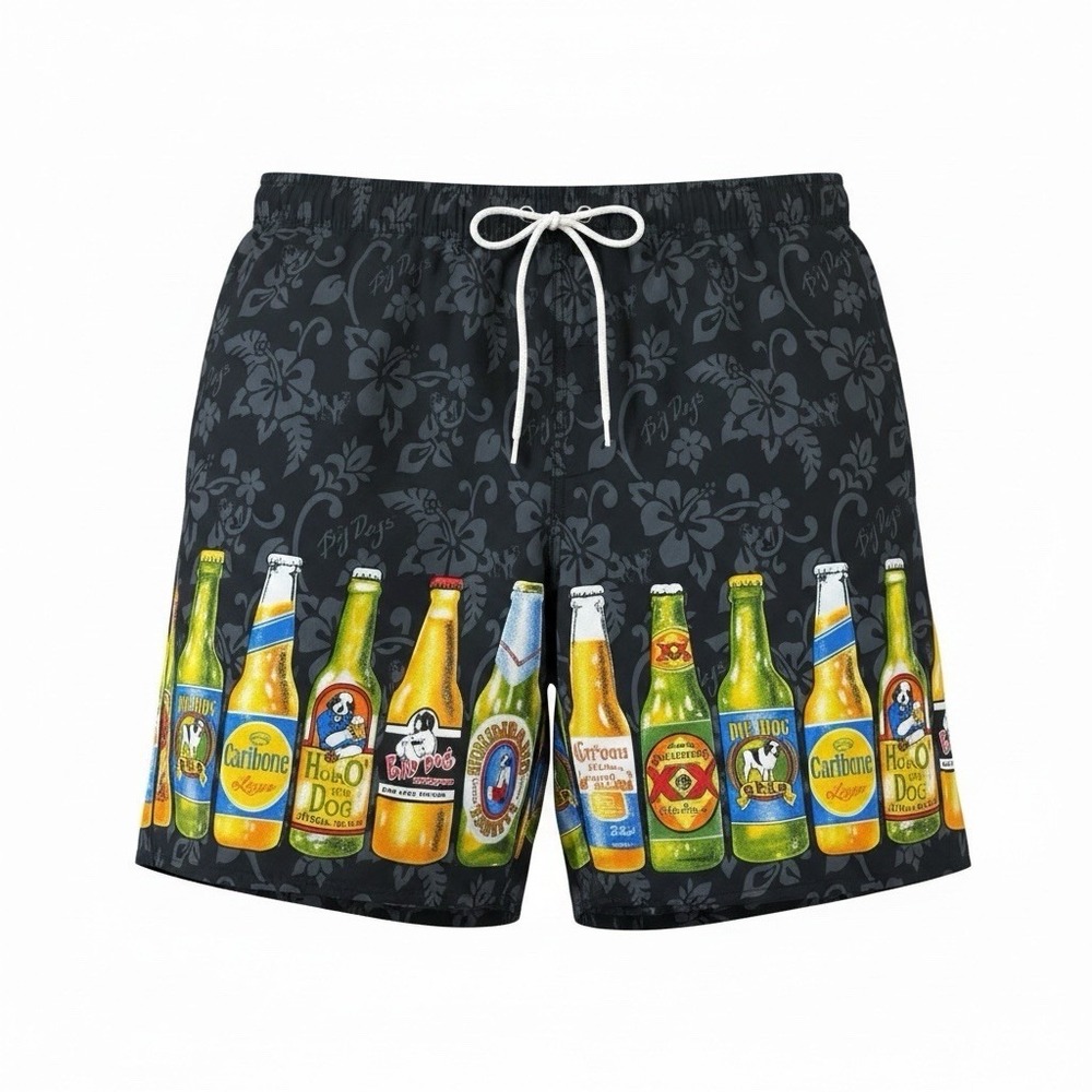 BIG DOGS Beer Board Shorts Swim Trunks Blue Mesh Lined Men's SZ 1xl